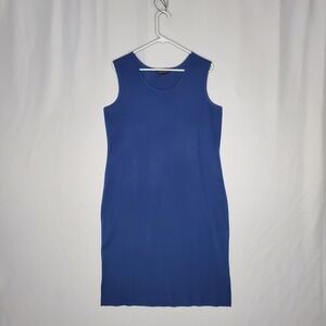 Ming Wang Blue Sleeveless Knit Shift Dress Size Large Scoop Neck Workwear
